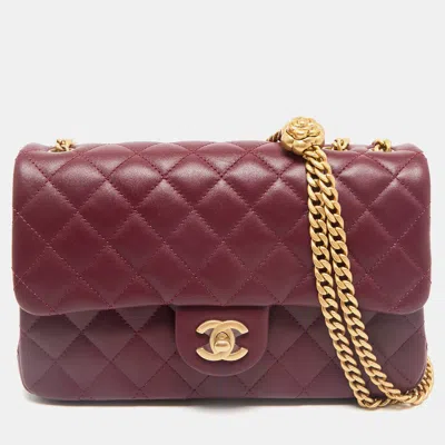 Pre-owned Chanel Burgundy Quilted Leather Medium Camellia Crush Flap Bag