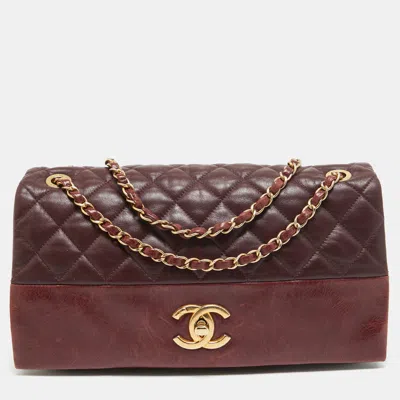 Pre-owned Chanel Burgundy Quilted Leather Soft Elegance Flap Bag