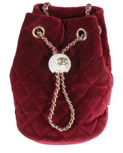 Pre-owned Chanel Burgundy Quilted Velvet Cc Pearl Crush Bucket Bag (authentic Pre-loved)