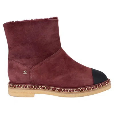 Pre-owned Chanel Burgundy Suede 2019 19b Shearling Lined Boots Shoes 37 In Red