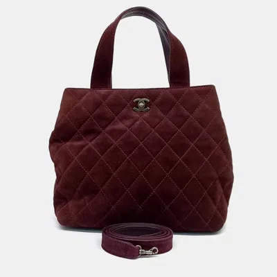 Pre-owned Chanel Burgundy Suede Tote And Shoulder Bag
