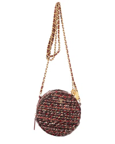 Pre-owned Chanel Burgundy Tweed Quilted Canvas Ltd. Ed. 19 Round Pouch Crossbody  (authentic Pre-loved) In Multi