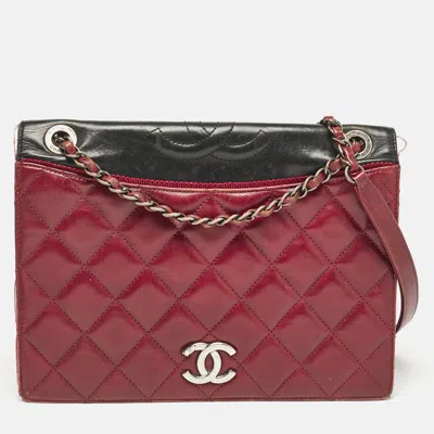 Pre-owned Chanel Burgundy/black Quilted Leather And Canvas Medium Ballerine Flap Bag