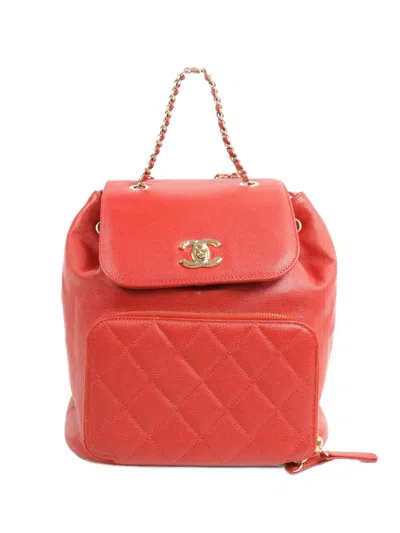 Pre-owned Chanel Business Affinity Cc Turn-lock Backpack In Red