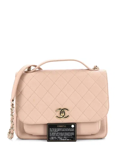 Pre-owned Chanel Business Affinity Flap Bag Quilted Caviar Large Satchel In Neutral