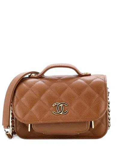 Pre-owned Chanel Business Affinity Flap Clutch With Chain Quilted Caviar Crossbody Bag In Brown