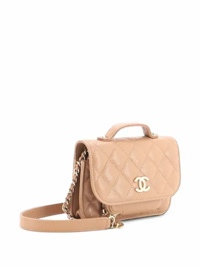 Pre-owned Chanel Business Affinity Flap Clutch With Chain Quilted Caviar Crossbody Bag In Brown