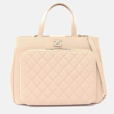 Pre-owned Chanel Business Affinity Large Beige Grained Calfskin Leather Tote Bag In Sand