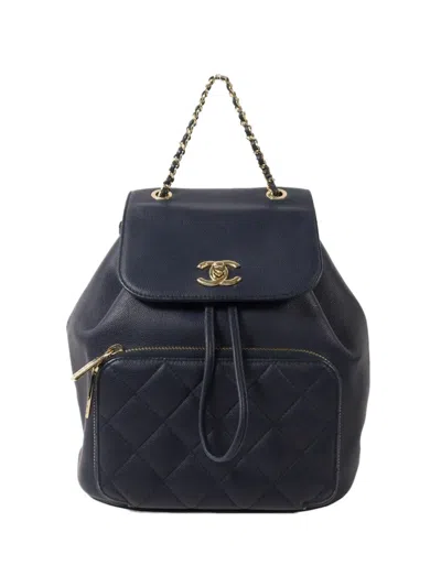 Pre-owned Chanel Business Affinity Leather Backpack In Blue