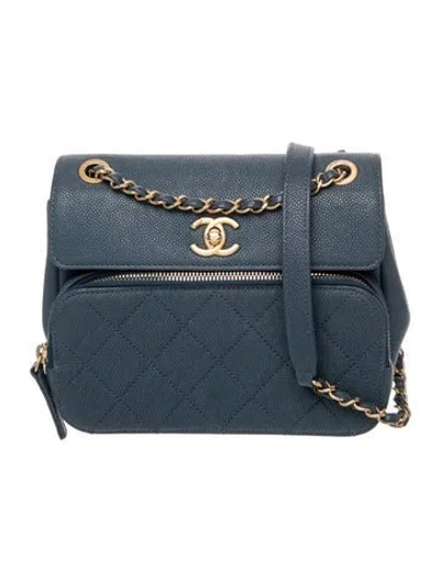 Pre-owned Chanel Business Affinity Messenger Flap In Blue