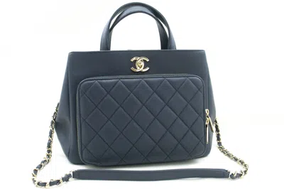 Pre-owned Chanel Business Affinity Navy Leather Shoulder Bag ()