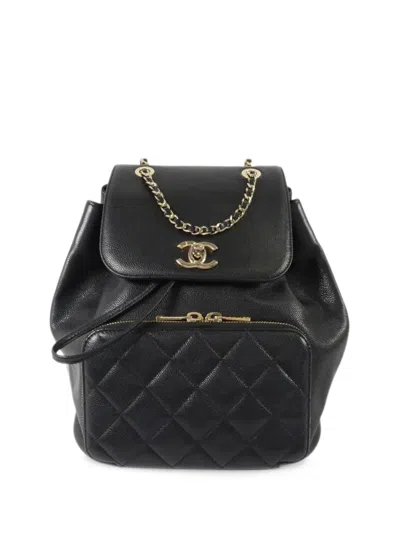 Pre-owned Chanel Business Affinity Quilted Backpack In Black
