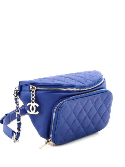 Pre-owned Chanel Business Affinity Waist Bag Quilted Caviar Medium Belt Bag In Blue
