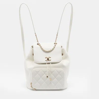 Pre-owned Chanel Business Affinity White Quilted Caviar Leather Backpack