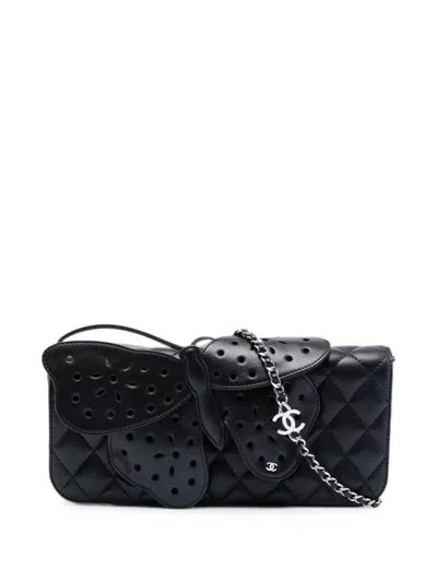 Pre-owned Chanel Butterfly Quilted Clutch Bag In Black