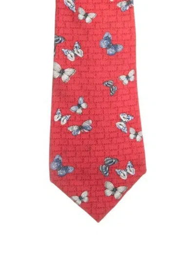 Pre-owned Chanel Butterfly Silk Tie In Red