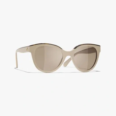 Chanel Butterfly Sunglasses In Beige & Tortoise