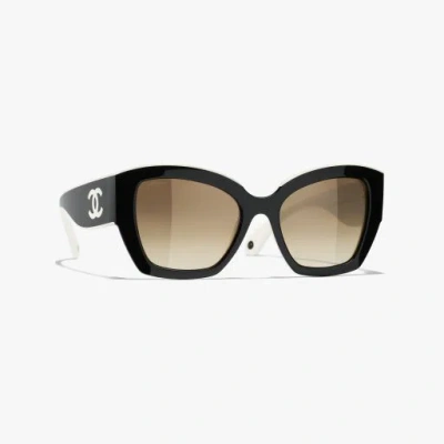 Chanel Butterfly Sunglasses In Black, White & Beige 
