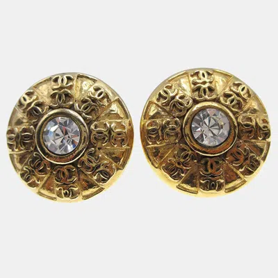 Pre-owned Chanel Button Bijou Stone Earrings Clip-on 23 Gold