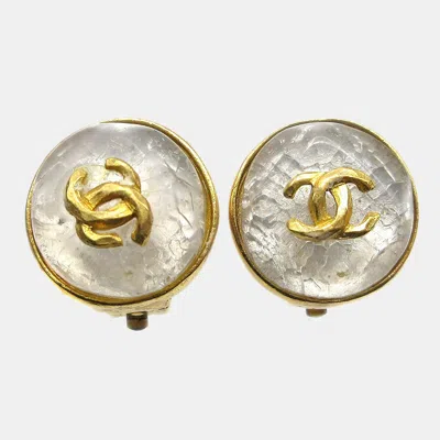 Pre-owned Chanel Button Earrings Clip-on Gold