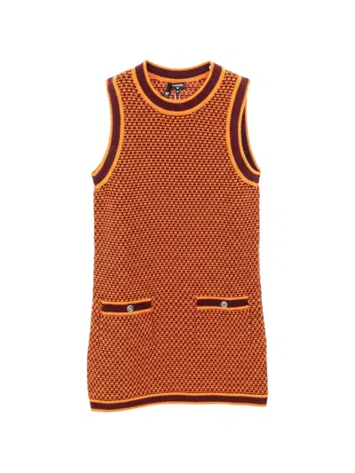 Pre-owned Chanel Button Knit Mini Dress In Orange
