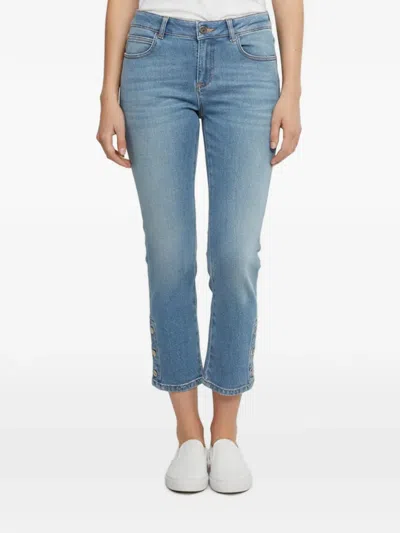 Pre-owned Chanel Button-cuff Straight-leg Jeans In Blue