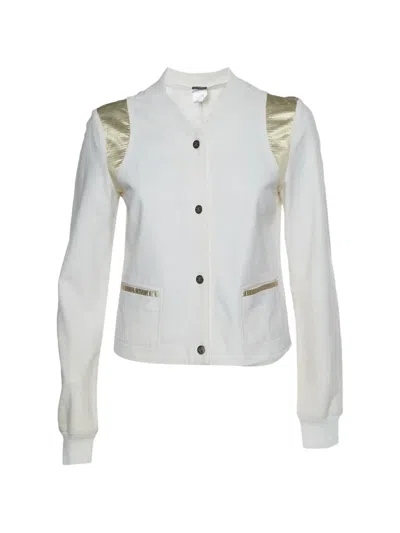Pre-owned Chanel Button-down Bomber Jacket In White