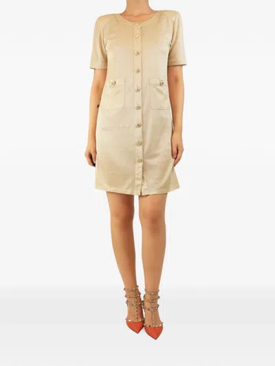 Pre-owned Chanel Button-down Mini Dress In Gold