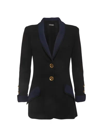 Pre-owned Chanel Button-front Crepe Blazer In Black