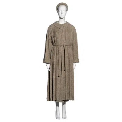 Pre-owned Chanel By Karl Lagerfeld Brown Tweed Pleated Coat, Skirt And Hat Set, Fw 1998