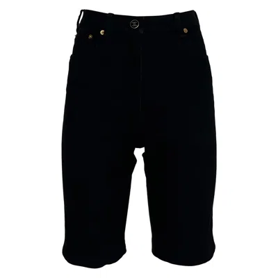 Pre-owned Chanel By Karl Lagerfeld Cc Logo Embellished Denim Bermuda Shorts, C. 1993 In Black