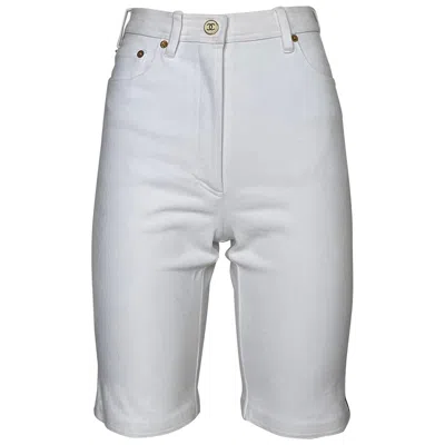 Pre-owned Chanel By Karl Lagerfeld Cc Logo Embellished Denim Bermuda Shorts, C. 1993 In Gray