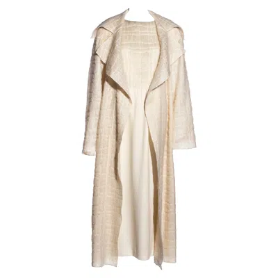 Pre-owned Chanel By Karl Lagerfeld Cream Mohair Wool Coat And Dress Ensemble, Fw 1998 In White