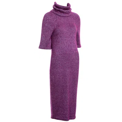 Pre-owned Chanel By Karl Lagerfeld Fuchsia Mohair Silk Turtle-neck Sweater Dress, Fw 2015 In Purple