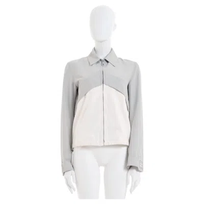 Pre-owned Chanel By Karl Lagerfeld F/w 2001 Dove Gray And White Zip-up Sport Jacket