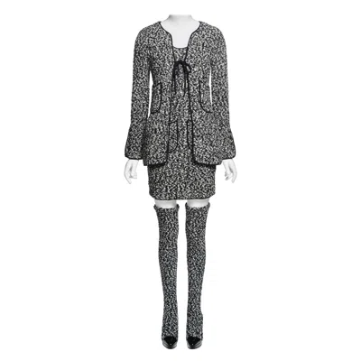 Pre-owned Chanel By Karl Lagerfeld Knit Dress, Cardigan & Boots Runway Ensemble, Fw 1994 In Black