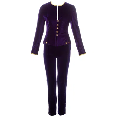 Pre-owned Chanel By Karl Lagerfeld Purple Velvet Pant Suit With Gold Trim, Fw 1993