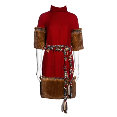 Pre-owned Chanel By Karl Lagerfeld Red Cashmere Wool And Faux Fur Dress, Fw 2010