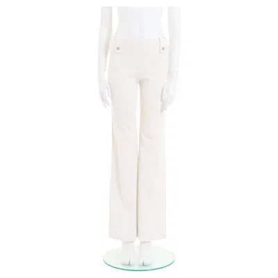 Pre-owned Chanel By Karl Lagerfeld S/s 2001 White Ribbed High Waisted Flare Pants