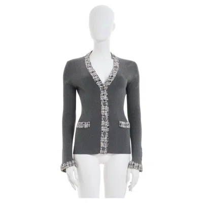 Pre-owned Chanel By Karl Lagerfeld S/s 2004 Grey Knit Tweed Edge Cardigan In Gray