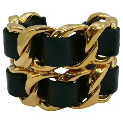 Pre-owned Chanel By Karl Lagerfeld Vintage 1988 Iconic Leather Chain Cuff Bracelet In Multi