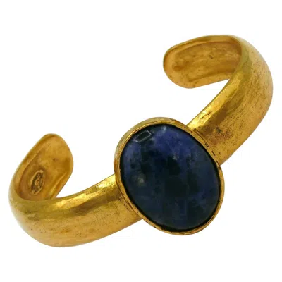 Pre-owned Chanel By Karl Lagerfeld Vintage Gold Tone Blue Stone Bangle Bracelet, Fall 1996