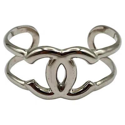 Pre-owned Chanel By Karl Lagerfeld Vintage Silver Tone Cc Cuff Bracelet, Fall 1997 In Multi