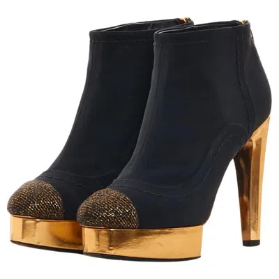 Pre-owned Chanel By Karl Lagerfield Black And Gold Ankle Platform Heeled Boots