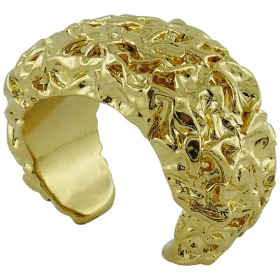 Pre-owned Chanel By Maison Desrues Vintage Crumpled Gold Tone Cuff Bracelet 1988 In Brown