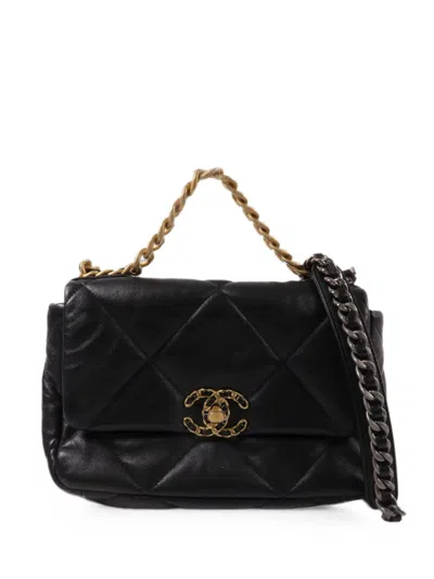 Pre-owned Chanel C19 Cc Turn-lock Crossbody Bag In Black