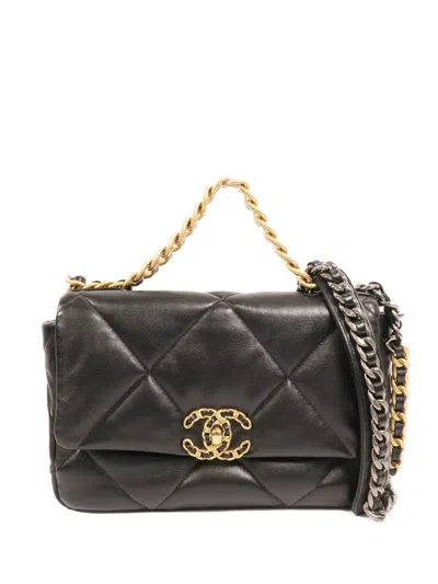 Pre-owned Chanel C19 Quilted Shoulder Bag In Black