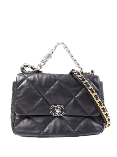 Pre-owned Chanel C19 Quilted Tote Bag In Black