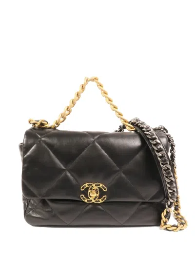 Pre-owned Chanel C19 Turn-lock Shoulder Bag In Black