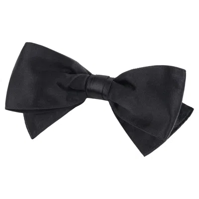 Pre-owned Chanel C.1980's Vtg Black Satin Silver Barrette Large Bow Hair Clip Accessory